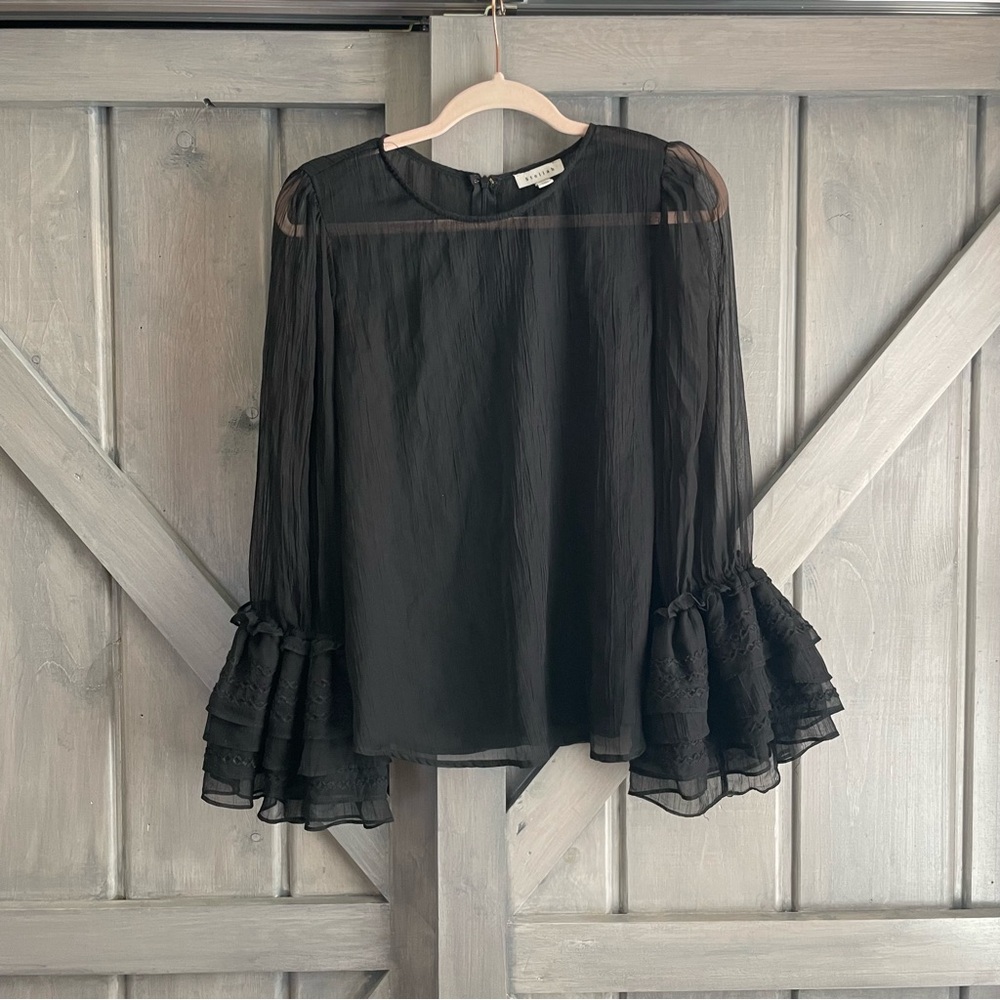 Stellah Ruffle Big‎ Dramatic Cuff Sheer Black Romantic Boho Blouse boho - Picture 2 of 9